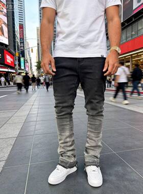 Four Seasons Men's Black Retro Stone Washed Gradient Slim El