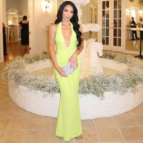 Halter Neck Sleeveless Mermaid Maxi Dress With Front Sash &