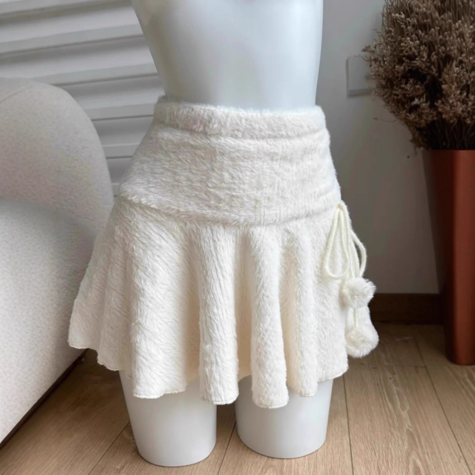 辣妹半身裙女新款白色针织纯欲日系小个子荷叶边a字裙纯欲风短裙