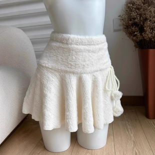 辣妹半身裙女新款白色针织纯欲日系小个子荷叶边a字裙纯欲风短裙