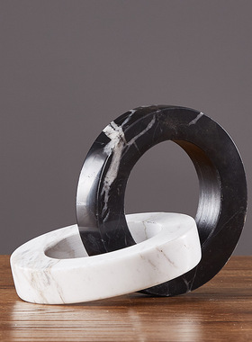 欧式大理石圆环摆件办公室桌面黑色白色J圆扣样板房售楼处软装饰