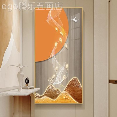 网红中式入户玄i门装饰画鱼图关客新厅对走过道挂画现简代正约壁