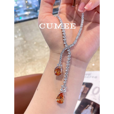 CUMEE.经典简约款高级项链日落黄色超闪满镶女款项链.925银镀金