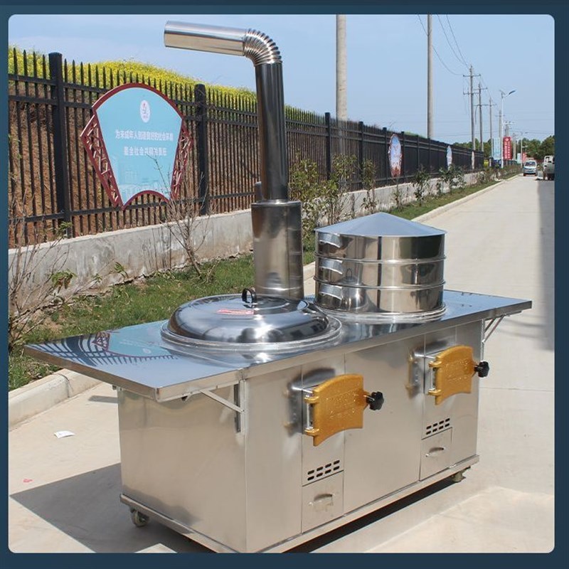 带蒸笼不锈钢柴火m灶户外移动大锅台农村柴火炉生铁锅无烟双灶