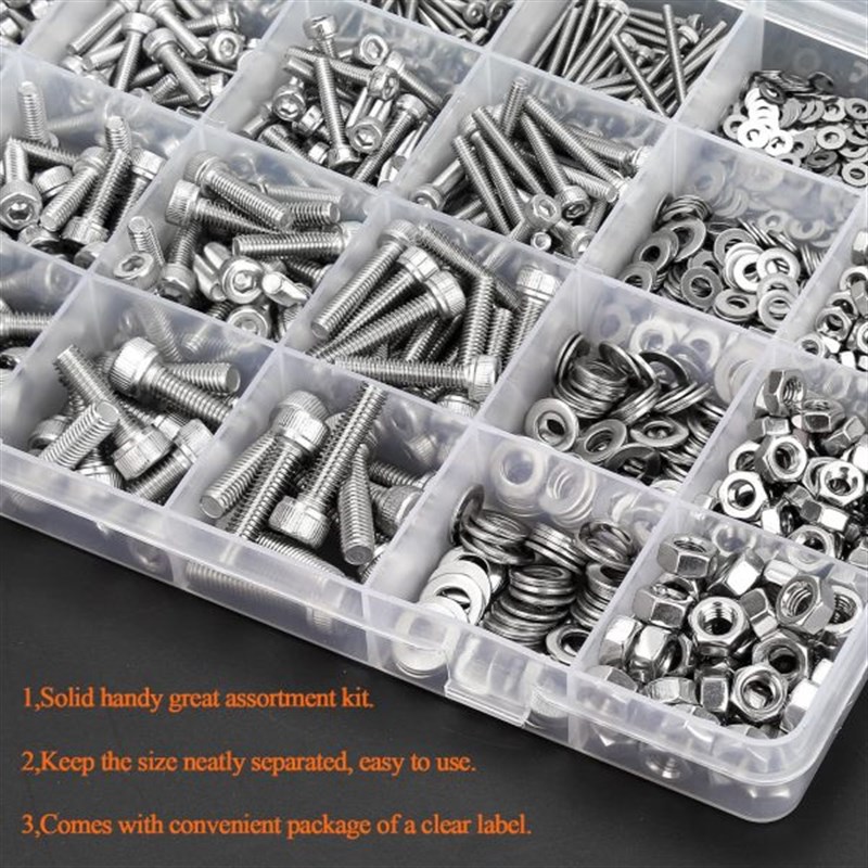 1280件 M2 M3 M4 M5 304不锈钢六角套筒盖Q公制螺丝螺栓垫圈螺母