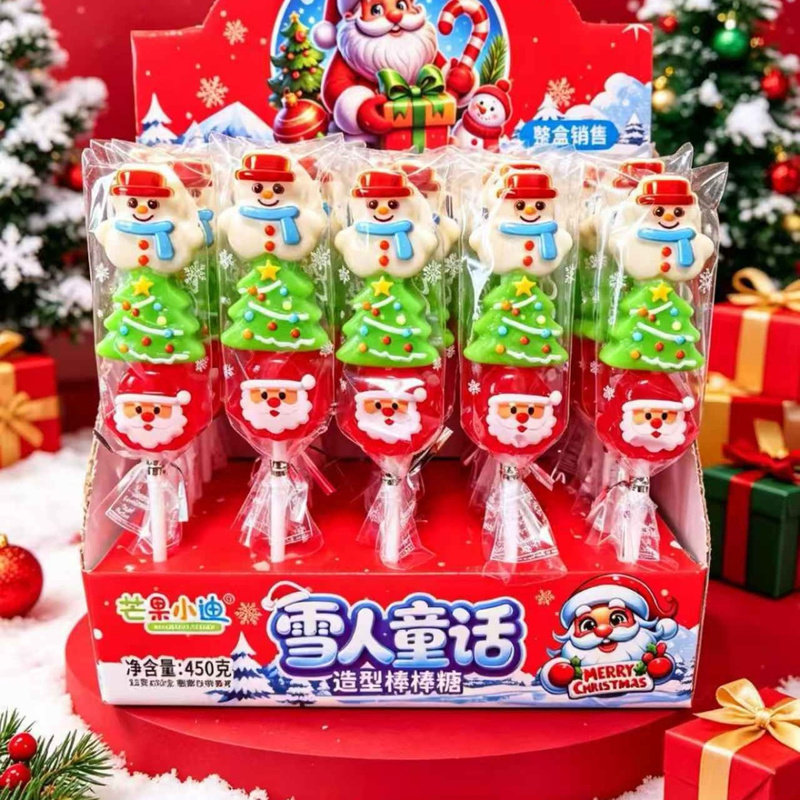 圣诞棒棒糖创意水果味糖果批发卡通可爱造型硬糖网红儿童零食礼物