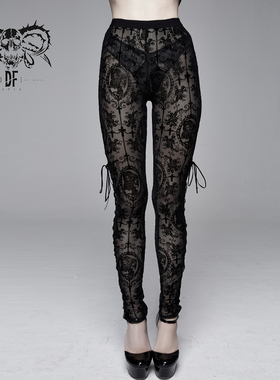 Devil Fashion 女装黑色 女王植绒印花网打底裤【PT10701】