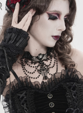 DEVIL FASHION恶魔时尚蝴蝶结流苏花边圆珠链哥特项链【AS273】