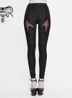 Devil fashion 裤子休闲裤高腰修身蕾丝黑色薄款显瘦【PT124】