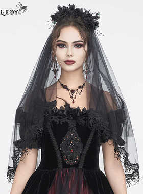 EvaLady 黑色带珠带钻大花朵头纱【EAS016】