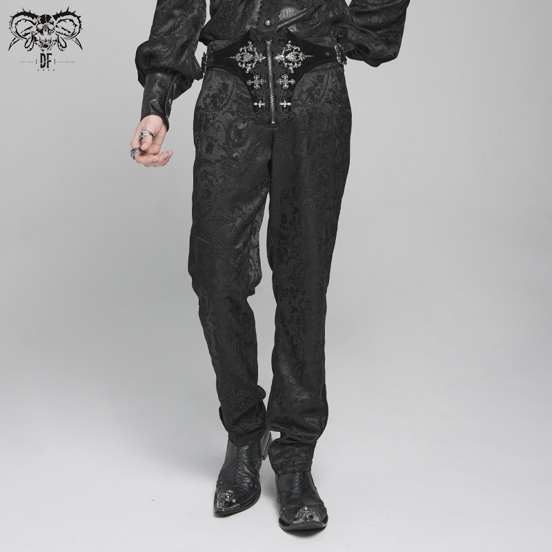 Devil fashion恶魔时尚 哥特腰果花提花料侧边日字扣长裤PT284
