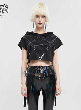 Devil fashion 夏季黑色辣妹短款倒五角星卫衣女帽衫【TT216】