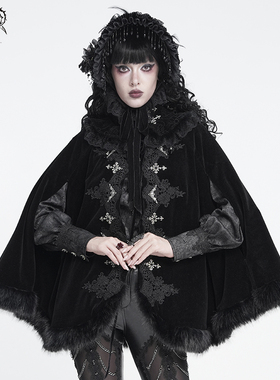 DEVIL FASHION恶魔时尚哥特加绒纬平绒中长款斗篷【CA056】