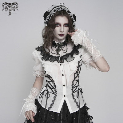 DEVIL FASHION恶魔时尚洛丽塔闪光丝雪纺短袖衬衫【SHT15101/2】