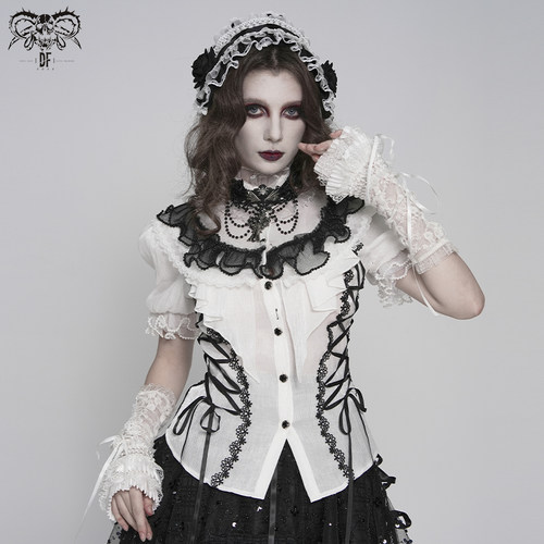 DEVIL FASHION恶魔时尚洛丽塔闪光丝雪纺短袖衬衫【SHT15101/2】