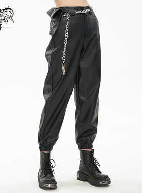 Devil fashion 时尚夏季显瘦新款设计感黑色灯笼女皮裤【PT173】