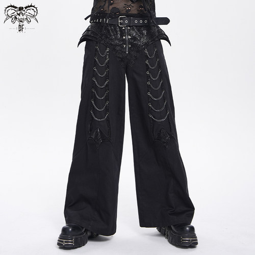 DEVIL FASHION恶魔时尚侧飞贴蝙蝠型朋克阔腿长裤【PT297】