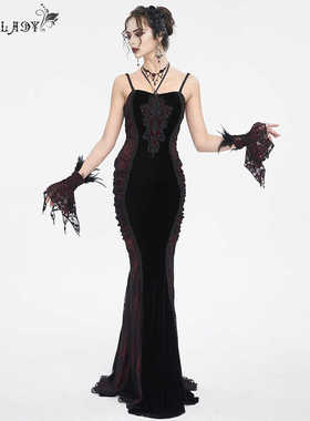 EvaLady 哥特丝绒蕾丝抹胸鱼尾连衣裙【ESKT046】