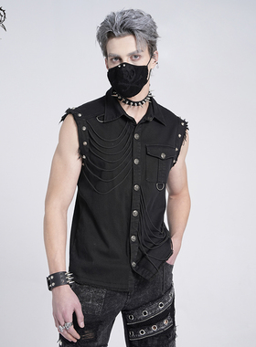 DEVIL FASHION 男式朋克做旧无袖衬衫【SHT007】