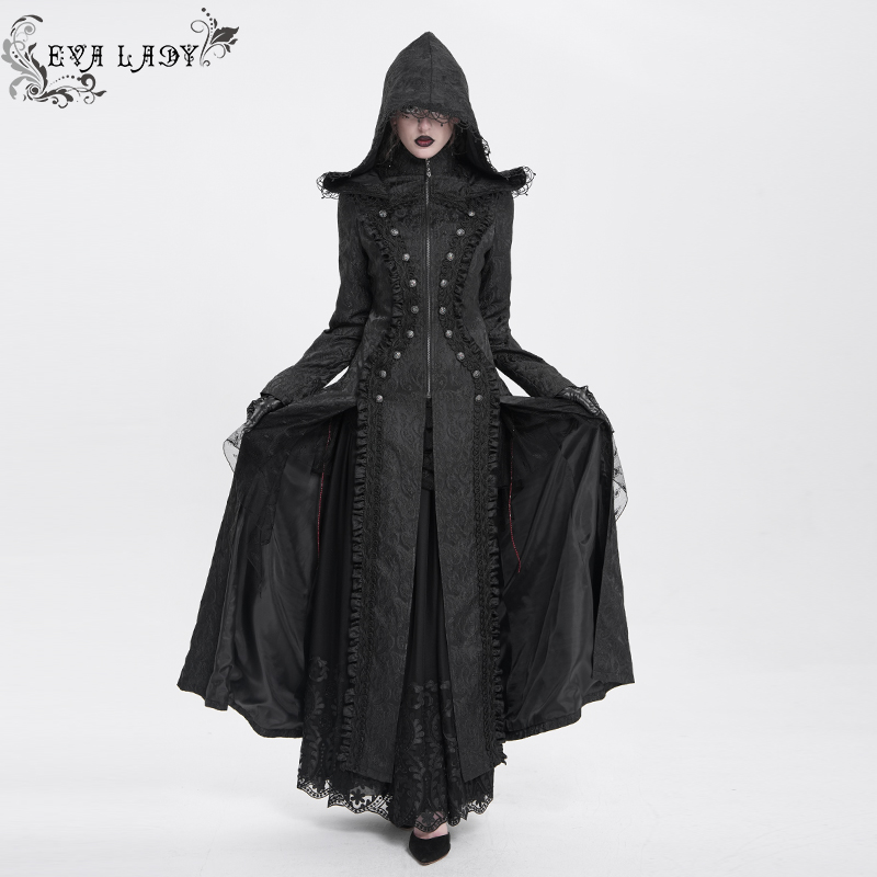 时尚蕾丝花边长款风衣外套