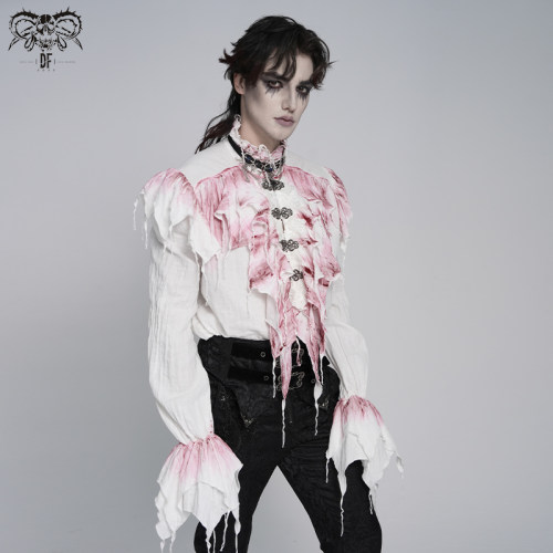 DEVIL FASHION恶魔时尚双层网手绘酒红色长袖衬衫【SHT163】