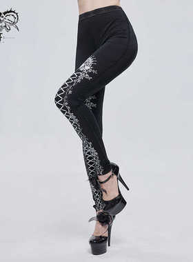 Devil fashion 白色酒红花边绑绳印花打底裤【PT14701 PT14702】