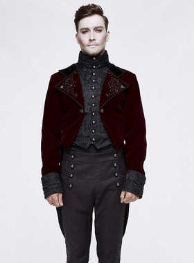 Devil fashion 哥特绣花金属钉燕尾黑红色24年秋冬男士外套CT117