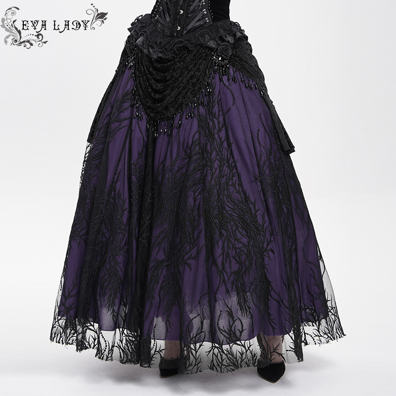 EVA LADY 丝绒新树枝网料大裙摆哥特半身裙长裙秋冬季ESKT06701/2