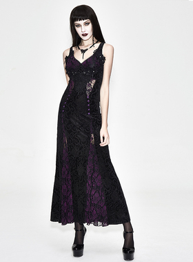 Devil fashion恶魔时尚 暗黑哥特修身花边包臀紫色礼服裙ESKT022