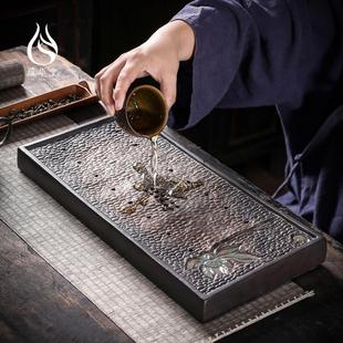 家用陶瓷干泡茶台 鎏金复古烧莲蓬茶盘 排水储水功夫茶具茶海托盘