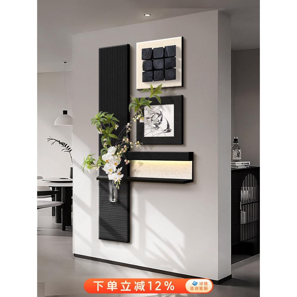 意式极简玄关装饰画入户正对门走廊过道挂画立体水培绿植造景壁画图片