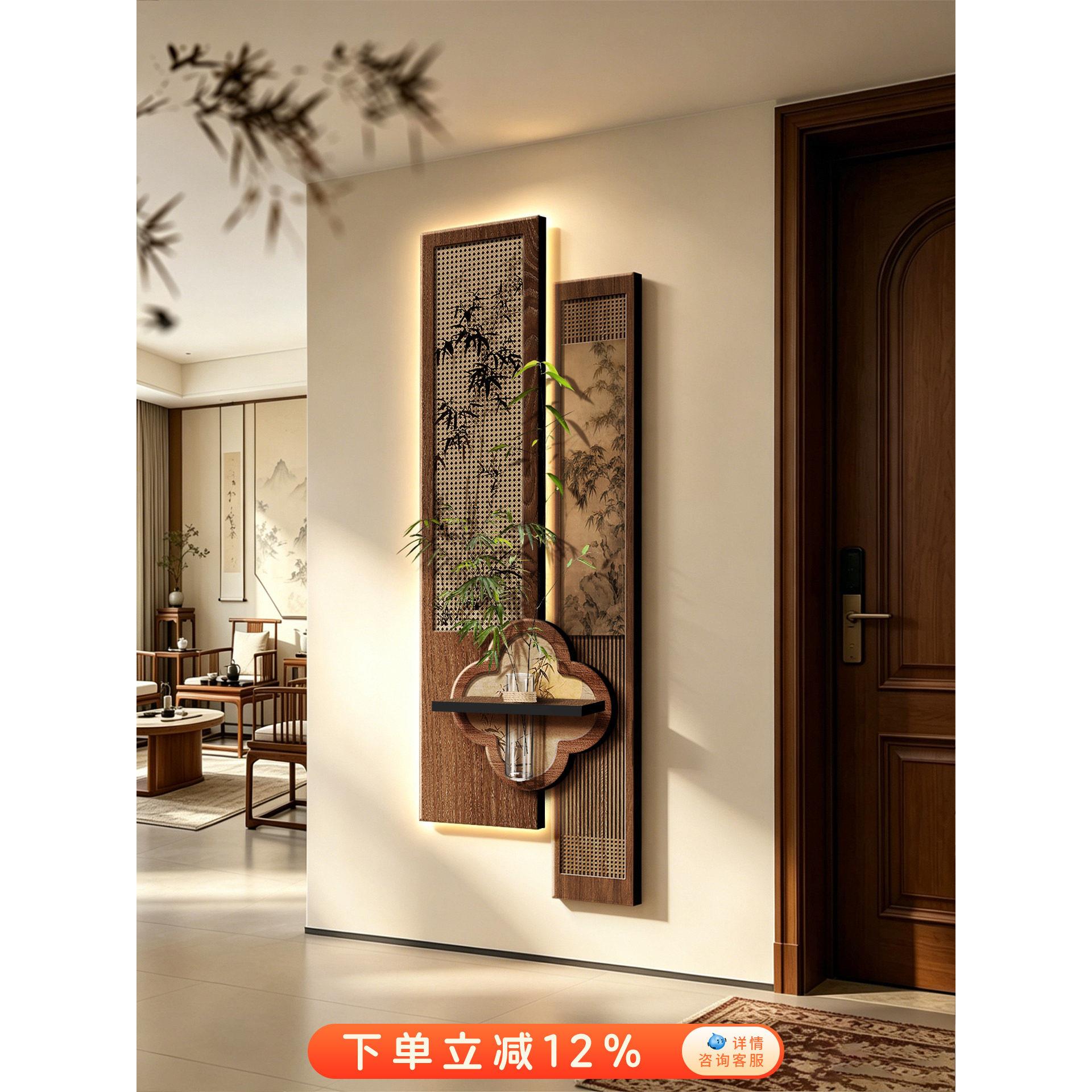 宋氏美学玄关装饰画立体禅意走廊过道挂画水培绿植入户造景壁灯画图片