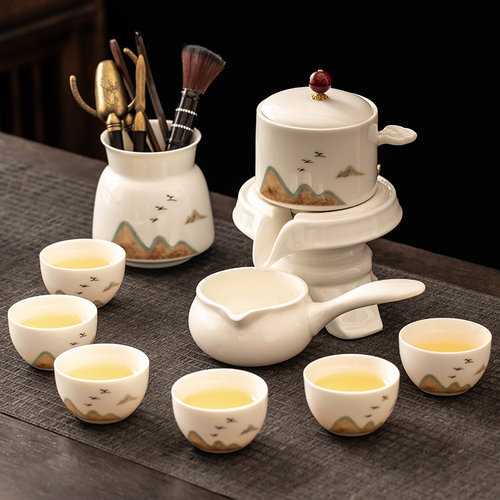 懒人功夫茶具套装kk家用轻奢高档石磨自动茶壶陶瓷喝茶杯泡茶神器