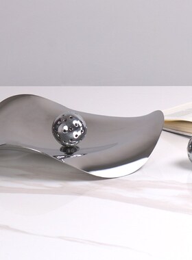 现代金属托盘几何不规则抽象银色收纳盘茶几客厅桌面.装饰品摆件