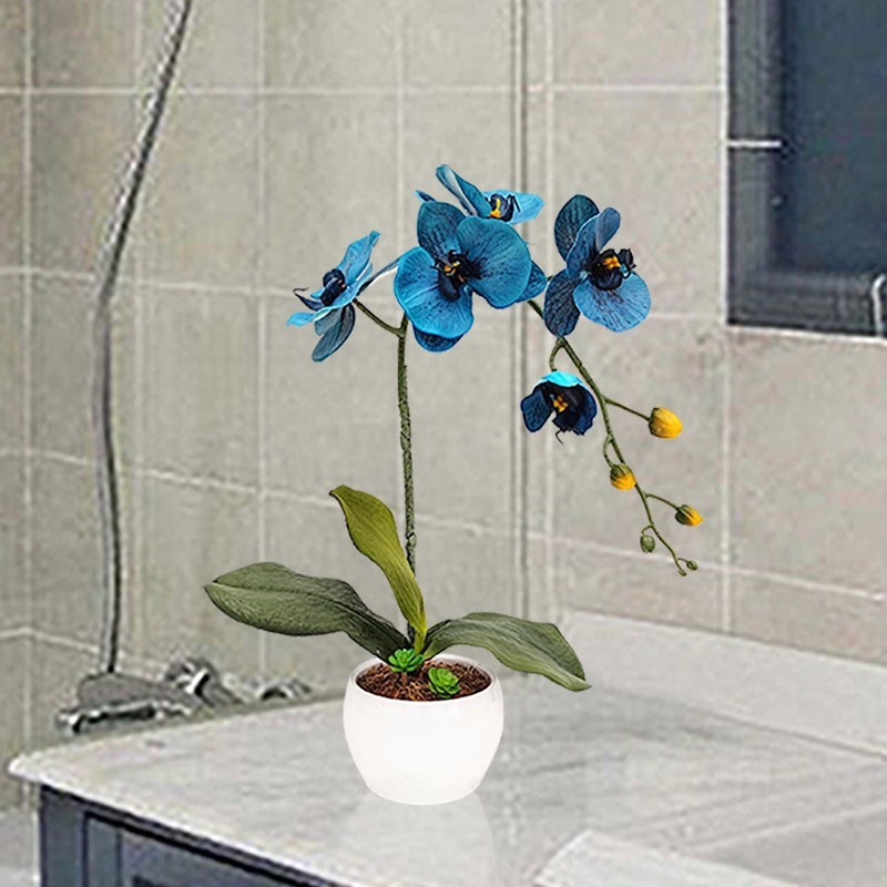和家单枝蝴蝶兰白瓷盆套装客w厅书房装饰花茶几阳台摆放花假花盆