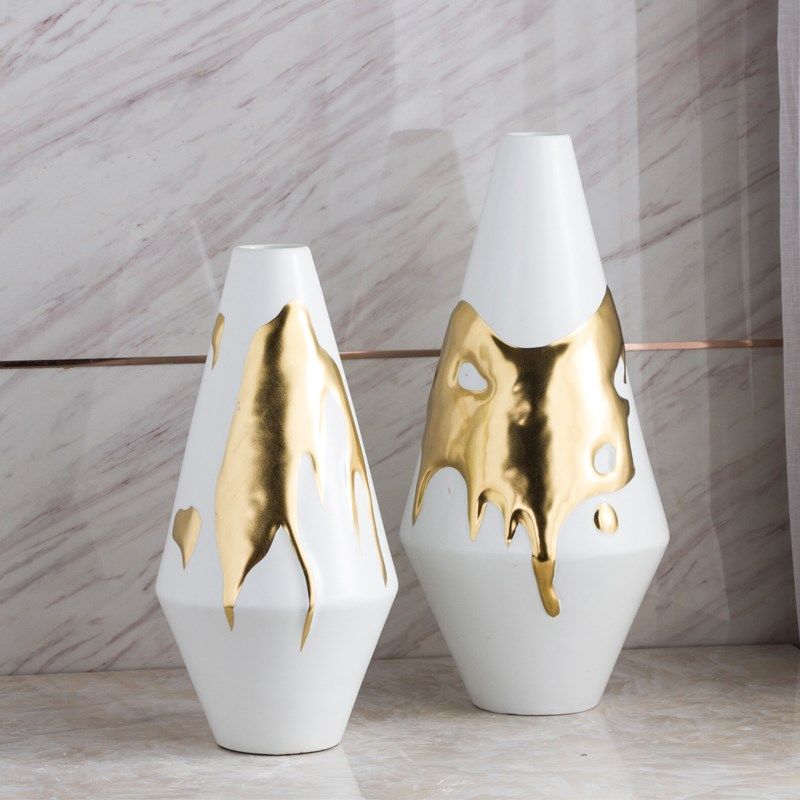 现代新中式陶瓷花瓶摆件样板房简C约家居白色鎏金客厅玄关软装饰,家居饰品,装饰摆件,淘宝优惠券,粉丝福利购,淘宝优惠卷