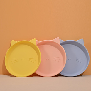 现货宝宝硅胶餐盘创意卡通猫咪儿童餐具食品级婴幼儿训练辅食碗