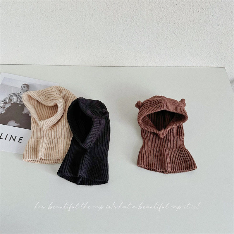 婴儿帽子秋冬针织帽儿童冬季保暖头套帽围脖一体宝宝毛线帽亲子款