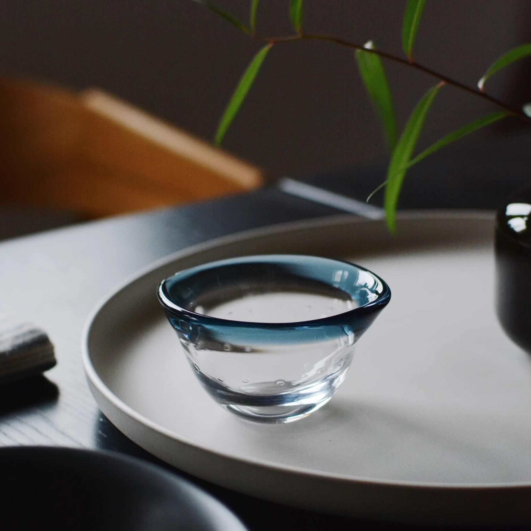 收集时光 夏日海洋 蓝圈小气泡手工吹制玻璃猫耳杯 梅酒清酒茶杯