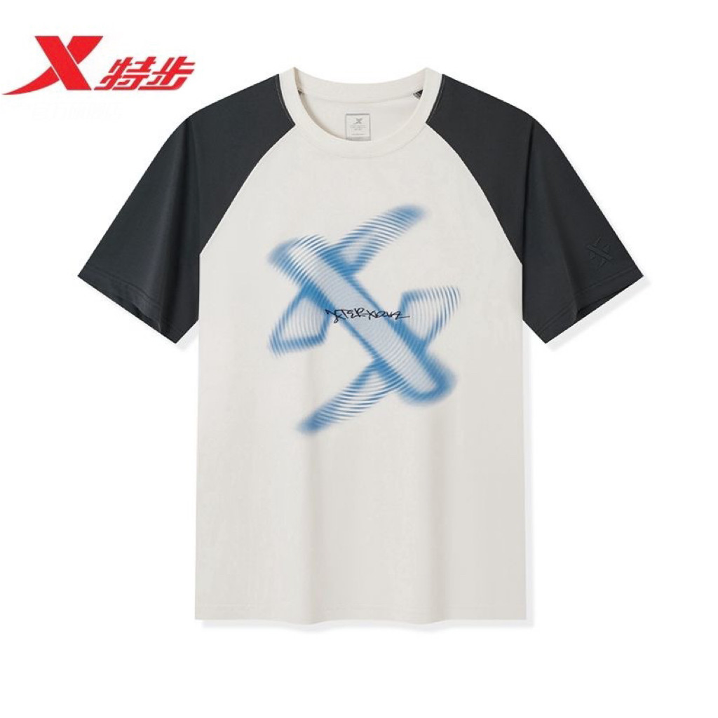 特步短袖t恤男2025夏新款圆领透气休闲半袖运动上衣975229010576