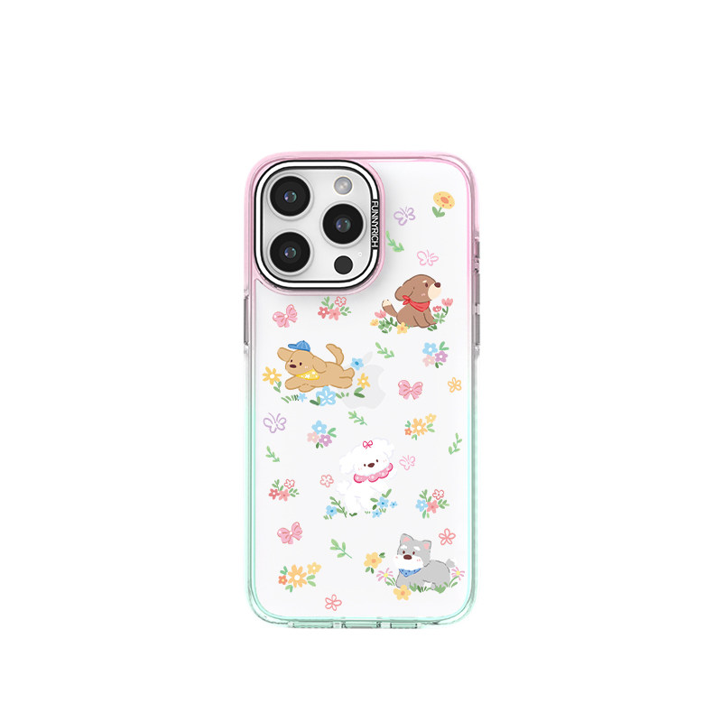 FUNNYRICH花花狗狗适用苹果iPhone18/17/16ProMax手机壳渐变色透明新款保护套磁吸女防摔卡通可爱