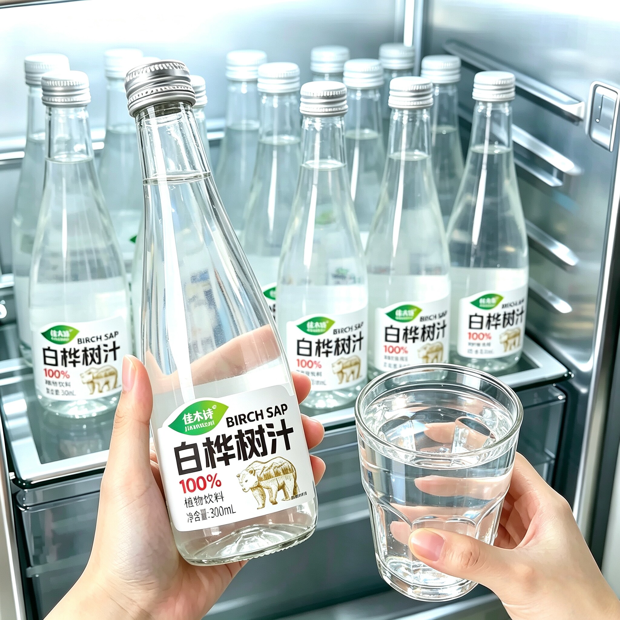 【玻璃瓶】100%白桦树汁300ml*6瓶泡沫箱装无添加剂无菌灌装饮料