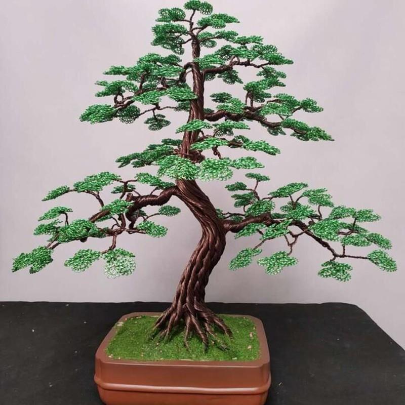 手工铜丝编织发财树车龙铝铁丝摇钱树制作工艺品串珠店铺孔雀摆件