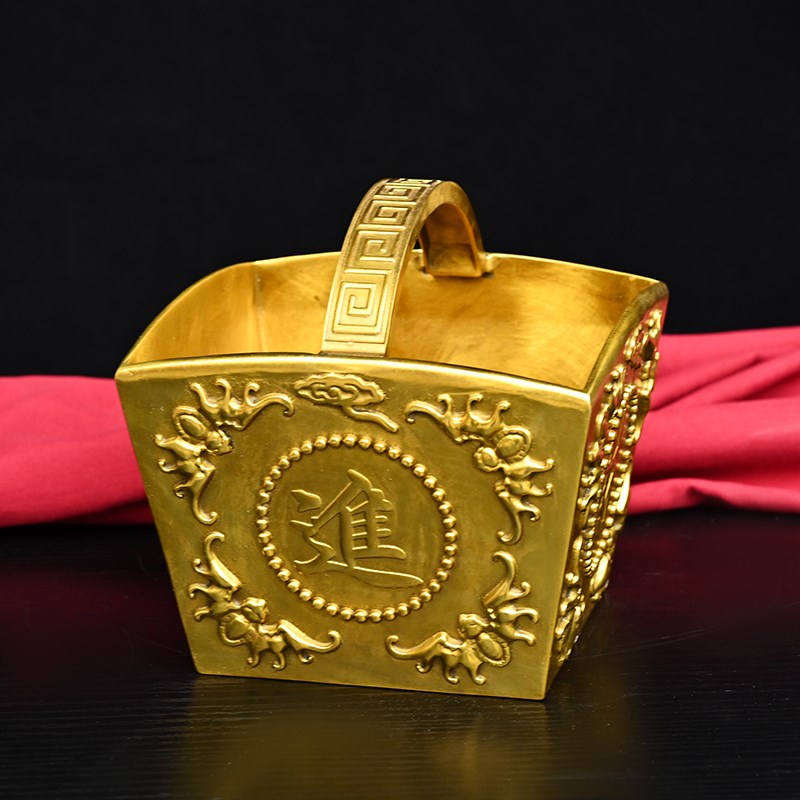 铜金斗摆件金银满斗五谷丰登聚财I风水桌面工艺品中式门厅