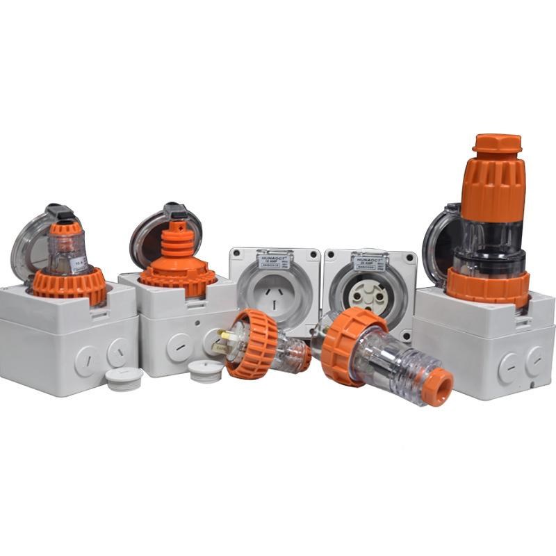 HUNAOCT环外澳厂家32A澳标户工业防E3水防暴雨室外三孔插座 5S6O3