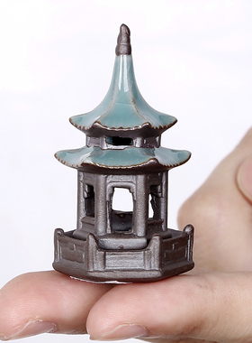 六角亭凉亭微景观小宝塔摆件造景园艺花盆水族箱鱼缸茶宠假山配件