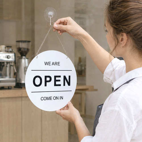 咖啡奶茶店双面圆形OPEN提示牌