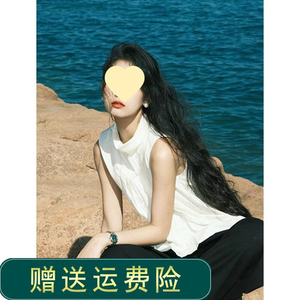 法式白色吊带背心娃娃衫上衣女夏日系宽松小个子无袖衬衫别致小衫