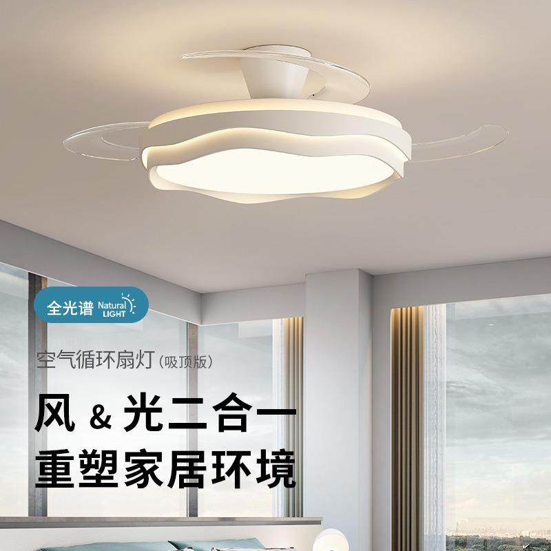 奶油风卧室吸顶风扇灯全光谱智能家用6档大风力隐形扇叶灯casagd
