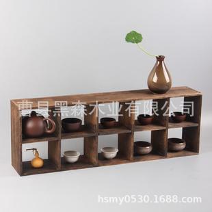 烧桐木茶杯架茶壶茶具柜实木架做旧多宝格收纳小博古架子存放